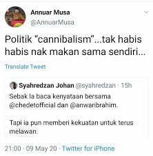 Tan sri datuk seri panglima haji annuar bin musa (lahir 18 mei 1956) ialah ahli politik dan ahli parlimen ketereh dari pertubuhan kebangsaan melayu bersatu (umno) yang juga parti terbesar dalam barisan nasional (bn). Politik Kanibal Tidak Habis Makan Sesama Sendiri Kata Annuar Musa