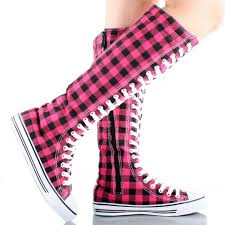 Black And Pink Knee High Converse Knee High Sneakers Pink N Black Knee High Sneakers High Sneaker Boots Sneakers
