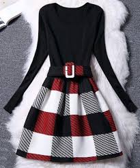 Women S Chic Long Sleeve Scoop Neck Plaid Dress Mini Dress Fashion Fashion Clothes