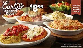 It was very crowded but we were able to give our phone number and get a text when the table was. Olive Garden Early Dinner Duos Only 8 99 My City Mommy