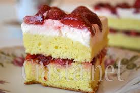Biszkopt z truskawkami, galaretką i bitą śmietaną. Ciasta Net Biszkopt Z Truskawkami I Bita Smietana