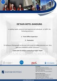 1 loker operator forklift bandung bandung jawa barat bulan april 2021. Job Vacancy De Rain Hotel Bandung Loker Lowongan Kerja Hotel