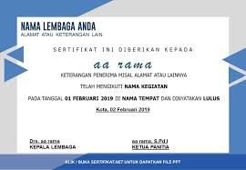 Aug 25, 2020 · desain template sertifikat keren dan masih kosong file desain template sertifikat dan juga piagam ini masih dalam bentuk file kosongan, dengan model yang sangat keren, jadi sudah pasti kamu bisa menjadikan sampel contoh desain ini sebagai dasaran kamu dalam membuat sertifikat dan juga piagam keren dengan waktu yang cepat. 50 Contoh Sertifikat Desain Dan Template Gratis Untuk Seminar Format Ppt Word Sertifikat Net