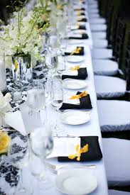 Black And White Table Decorations Black White And Yellow Table Decor Via Giannaandcompany Com Yellow Wedding Wedding Bridal Shower Decorations