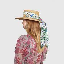 Shop The Papier Hat With New Flora Ribbon By Gucci The Original Flora Print Was Conceived By Italian Artist V Hat Designs Leather Gloves Women Designing Women