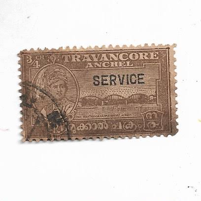 TRAVANCORE ANCHAL STATE ~ SERVICE 3/4 CH. ( BROWN ) ~ RARE STAMP ~ S-4 – Indian Hobby Club