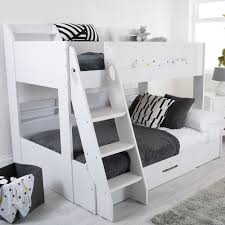 Usually, two beds are superposed so three identical beds placed on one top of the other is the classical design. Flick Triple Bunk Bed In White Flair Furniture Cuckooland