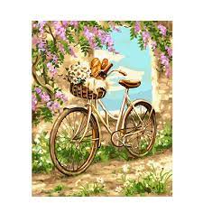 Acrylic painting tutorial, easy acrylic painting for beginners, easy city painting. Diy Painting By Numbers Flowers And Bicycle Acrylic Painting Modern Pictures Coloring Paint By Numbers Home Decor For Living Room Wish