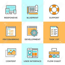 Line Icons Set With Flat Design Elements Of Responsive Web Development