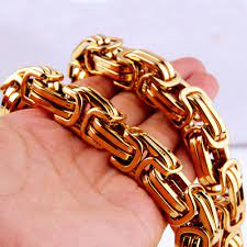 Stainless steel (10 k gold plated) cross necklace for men chain width: Charming 7 40 Huge Heavy 316l Stainless Steel Gold Color Byzantine Chain Mens Boy S Necklace 8 12 15mm Top Design Designer Necklace Necklace Designerboys Necklace Aliexpress