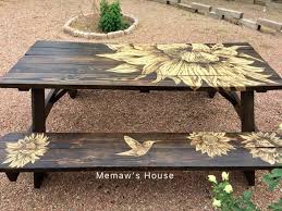 How To Stain A Lowe S Picnic Table Makeover Memaw S Way Diy Picnic Table Makeover Table Makeover Painted Picnic Tables