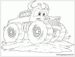 The avenger monster truck, piloted by columbus, michigan native jim koehler, was created in 1997 the original monster truck sported a forest green chevrolet s10 body style and a teal chassis and rims. Bull Monster Truck Coloring Pages Transport Coloring Pages Coloring Pages For Kids And Adults