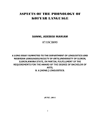 Aspects Of The Phonology Of Kofyar Language