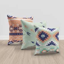 Coral Mint And Blue Aztec Throw Pillows Set Of 3 Throw Pillows Modern Pillows Aztec Arrow Geometric Throw Pillows Throw Pillows Throw Pillow Inspiration