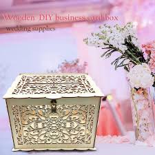 A wedding gift card box is displayed on the gift table at the reception. Buy Online Diy Wedding Gift Card Box Wooden Money Box With Lock Beautiful Wedding Decoration Birthday Party Supplies 2020 New Year Gifts Alitools