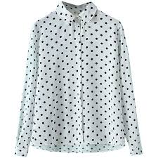 Black And White Polka Dot Shirt Womens White Vintage Polka Dot Womens Chiffon Long Sleeves Blouse White Long Sleeve Shirt Chiffon Blouse Long Sleeve Chiffon White Shirt