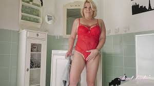 Auntjudys - Busty Mature Blonde MILF Linetta in Sexy Red Lingerie