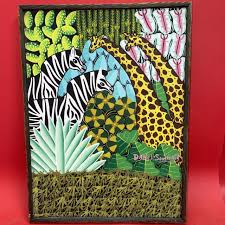 HAITIAN JUNGLE ART , Brilliant Colors Signed Framed $85.00