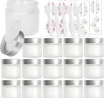 15 Pack, 2 oz 60ml Frosted Glass Jars with Silver Lids & Inner Liners,  Empty Matte Clear Round Refillable Cosmetic Containers Travel Jars for ...