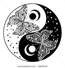 Yin And Yang Decorative Element Hand Drawn Symbol With Butterflies In Boho Style Design For Print Label Post Yin Yang Art Yin Yang Tattoos Yin Yang Designs