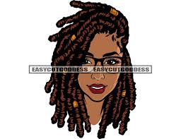 Donna nera Sorella Dread Locs Faccia Solo occhiali da vista Occhi marroni  Sorridente Rosso Grafico SVG File di taglio vettoriale PNG JPG Cricut  Silhouette