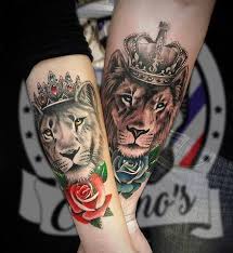 Ideas and styles for lion tattoos 4. Tattoos Lion King Lioness Queen Hishers Hisandhertattoos Couple Tattoos Couples Tattoo Designs Matching Couple Tattoos