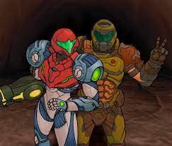 Samus and Doomguy taking a picture : r/Doom