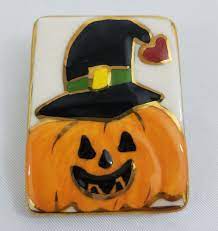 Jack O Lantern Pin Brooch Ceramic Halloween Witches Hat Pumpkin Ceramic Brooch Halloween Pumpkin Halloween Witch Hat Halloween Witch Halloween Giveaway