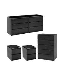 How doers get more done™. 4 Piece Set With 6 Drawer Dresser 5 Drawer Chest And Two Nightstands In Black Woodgrain Walmart Com Walmart Com