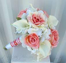 Check spelling or type a new query. Wedding Bouquet Coral Rose White Real Touch Calla Lily Etsy