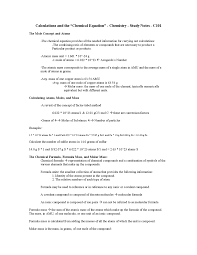 Identify the given chemical formula and the constituting elements. Calculations And The Chemical Equation Chemistry Study Notes C101 Docsity