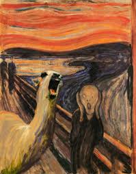 The Scream By Edward Munch Parody With Screaming Llama Llama Etsy Funny Art Art Parody Llama Drama