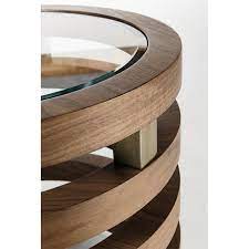 Vasagle coffee table, round cocktail table with shelf, tea table, easy assembly, metal, industrial design, rustic brown by songmics lct80bx. Nord Rapport Circular Glass Walnut Coffee Table Clear Glass Barrel Shape