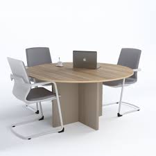 Company logos and corporate branded elements are inlaid into table top surfaces or cnc carved and filled with colorful epoxy resin pours. Diskussion Round Meeting Table Wood Base Office Furniture Dubai