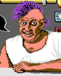 Many fans of the classic Skate or Die! video games have noticed the  skateshop owner, Rodney Recloose, is a dead ringer for Rodney… except for  the purple mohawk.