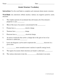 What are the 5 postulates of dalton's atomic theory? Atomic Structure Vocabulary Grade 8 Free Printable Tests And Worksheets Helpteaching Com