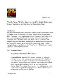 EFOW Year In Review (Part 1) : Global Challenges, Energy Transitions, and  the Need for Rebuilding Trust (2024, part 1)