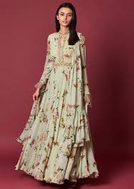 Anarkali gown with free delivery. Buy Tea Green Anarkali Suit In Georgette With Floral Print And Embroidery Work