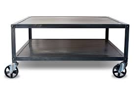 Furniture, coffee table, solid wood, great storage, on wheels. Hand Crafted Industrial Modern Square Metal Coffee Table With Casters Rolling Coffee Table By Real Industrial Edge Furniture Llc Custommade Com