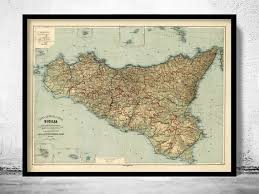 Die archäologischen fundstätten in selinunt und segesta. Alte Karte Von Sizilien Sicilia Italien 1891 Vintage Karte Etsy