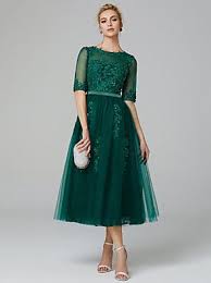 A Line Sparkle Green Wedding Guest Formal Evening Dress Illusion Neck Sleeveless Tea Length Lace Over Tulle With Sequin Appliques 2020 2020 Us 107 99 Evening Dresses Short Formal Evening Dresses Cheap Prom Dresses Online