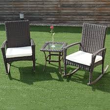 Amazon Com Tangkula 3pcs Patio Furniture Set Outdoor Wicker Table And Chairs Set Conversation S Patio Furnishings Patio Rocking Chairs Patio Furniture Chairs