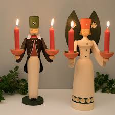 Large Angel And Miner Candleholders From The Erzgebirge