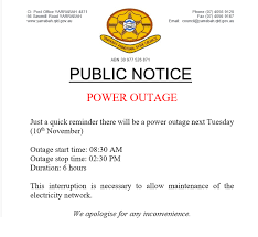 The reasons for a power failure can for instance be a defect in a. Yarrabah Aboriginal Shire Council Yasc Community Notice Power Outage Next Tuesday Facebook