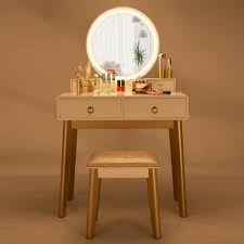Get free shipping on qualified modern makeup vanities or buy online pick up in store today in the furniture department. Ubesgoo Vanity Set With Touch Screen Mirror 3 Color Lighting Modes Dressing Table With 4 Sliding Drawers Modern Bedroom Makeup Table And Cushioned Stool Set White Color Walmart Com Walmart Com