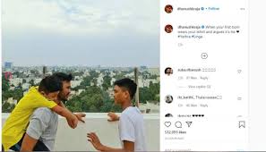 Venkatesh prabhu kasthuri raja (born 28 july 1983), better known by his stage name dhanush, is an indian actor, producer, director, writer, lyricist. Dhanush Fights With His Son Who Took Off His T Shirt The Picture Goes Viral B4blaze Dailyhunt