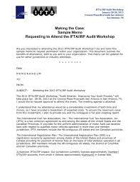 Sample Memo Requesting To Attend The Ifta Irp Audit Workshop