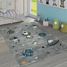 Kinderteppich Kurzflor Weltall Grau Teppich Kinderzimmer Kinder Zimmer Teppich Grau