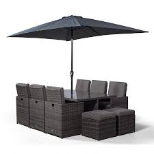 Buy rattan garden furniture online | housing units manchester. Giardino Rattan 6 Seater Cube Dining Table Chairs Set With 4 Stools Parasol Grey