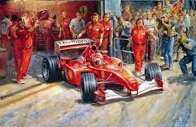 Just Another Day At The Office Michael Schumacher Leaving The Ferrari Garage In His F2001 Formula Motorsport Art Automotive Art Illustrations Automotive Art